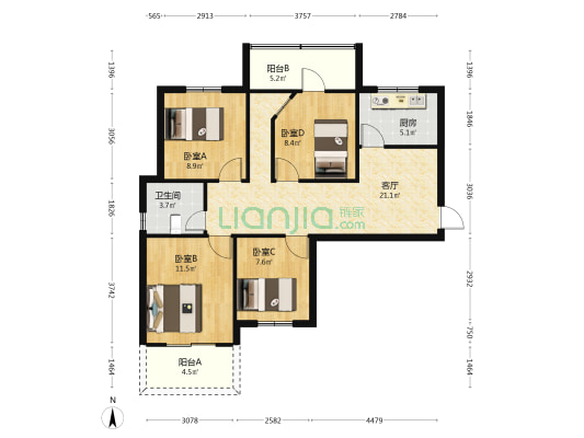 齐安新苑 4室1厅1卫 91平方