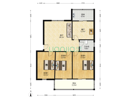 中国人民解放军山西省军区太原第八离职干部休养所二号院 3室2厅1卫 129平方