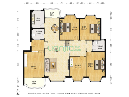 天工琴露园 4室1厅2卫 164平方