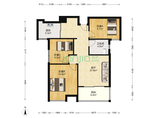 冠城大通二期松苑 3室1厅1卫 82平方