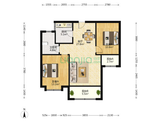 沐春家园 2室1厅1卫 96平方