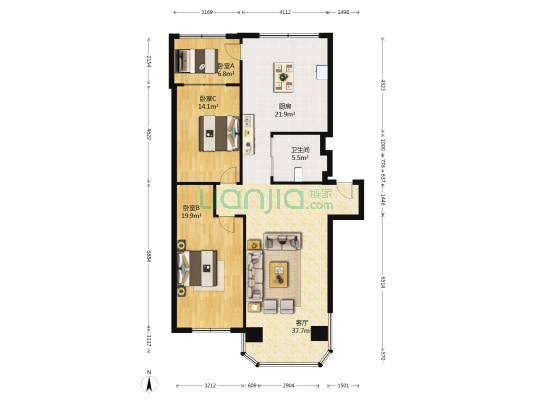 新世纪大厦小区 3室1厅1卫 131平方