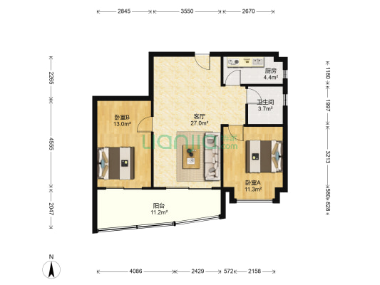 胜利广场住宅楼B区 2室1厅1卫 92平方