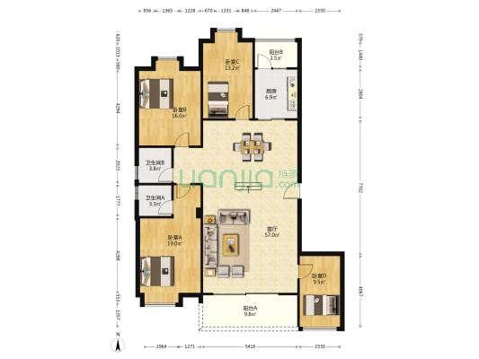 悦景苑 4室1厅2卫 165平方
