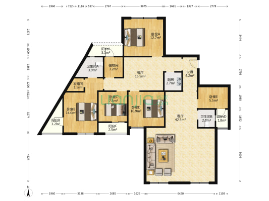帝斯曼国际中心 5室2厅2卫 200平方
