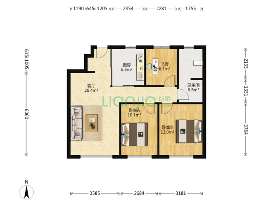 万科翡翠书院二期 3室1厅1卫 95平方