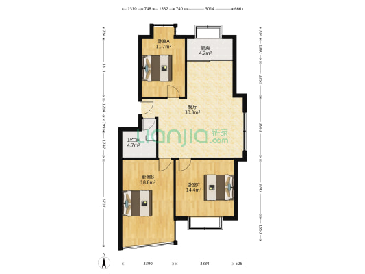 莱阳市汽运小区 3室1厅1卫 105平方