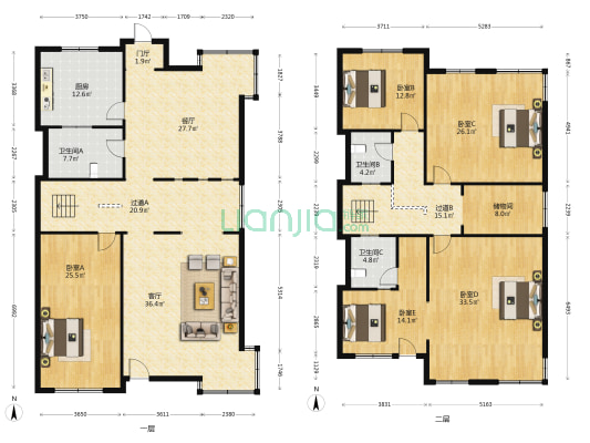东山别墅区 5室2厅3卫 400平方