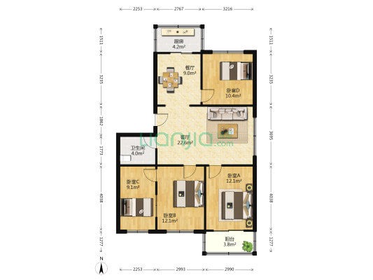 新星里 4室2厅1卫 107平方
