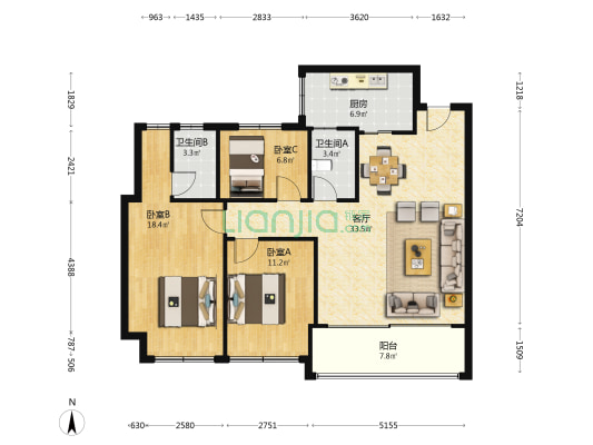 华耀首府 3室1厅2卫 118平方