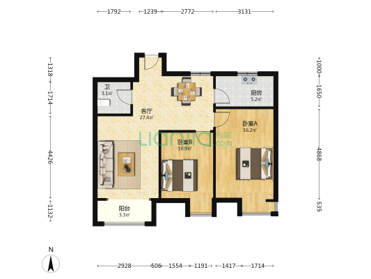 奥达文景观园 2室1厅1卫 88平方