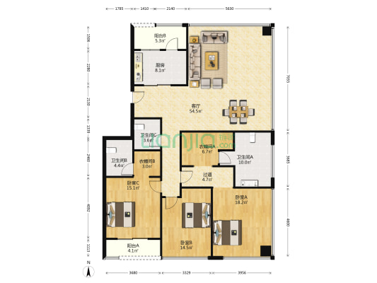 绿地海珀外滩(一期) 3室1厅3卫 215平方