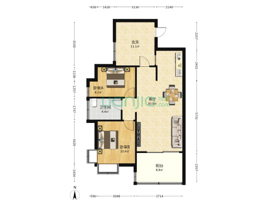 航天云海台一期 2室1厅1卫 82平方
