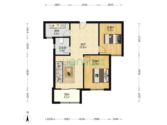 乐居湖畔安园 2室1厅1卫 75平方