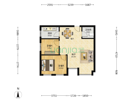 嘉汇公馆 2室1厅1卫 79平方