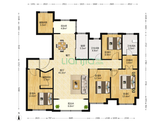 中海国际御山华府西区 4室1厅2卫 176平方