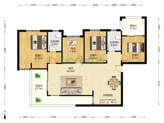 安厦麒麟湾畔 4室1厅2卫 110平方