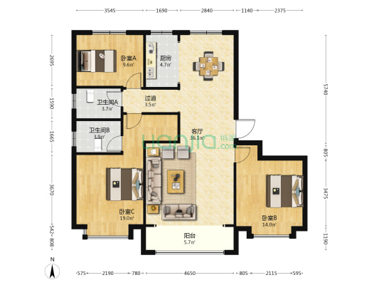 春华秋实兰园 3室1厅2卫 140平方