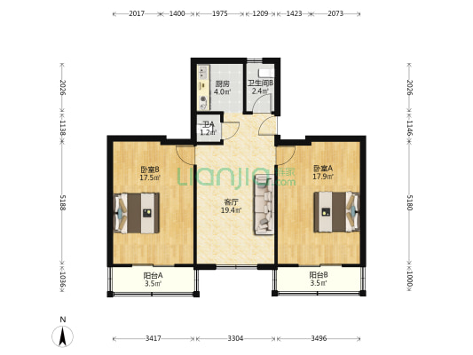 增安里大楼 2室1厅2卫 87平方