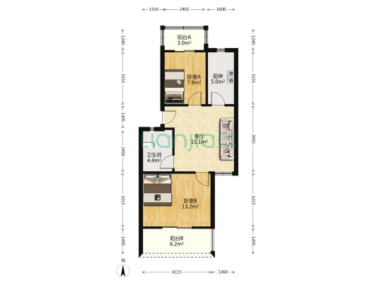 汉泰苑 2室1厅1卫 65平方