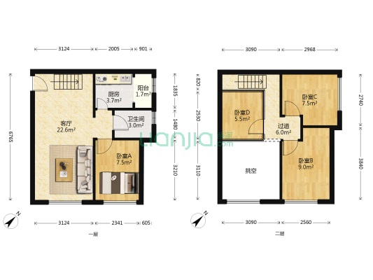 田禾卢浮公馆 4室1厅1卫 68平方