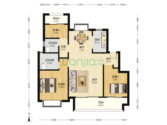 硕丰公园里 3室2厅2卫 106平方