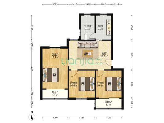东苑新村 3室1厅1卫 85平方