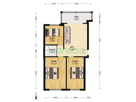 兴阳街 3室1厅1卫 72平方