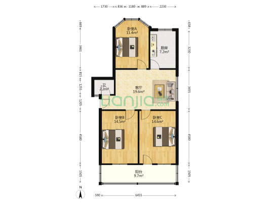 凤凰路22号 3室1厅1卫 95平方