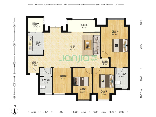 洺悦城宸悦 3室1厅2卫 132平方