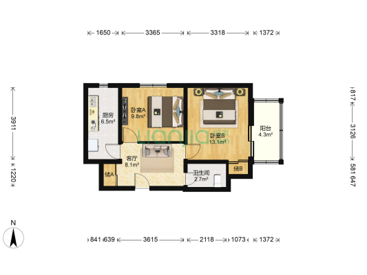 太平路甲12号院 2室1厅1卫 58平方