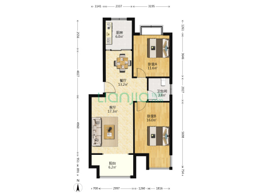 盛世文苑 2室2厅1卫 85平方