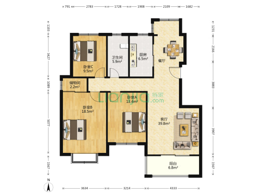 国华御翠园 3室1厅1卫 135平方