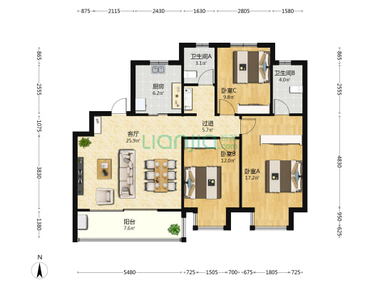 溪西云境 3室1厅2卫 112平方