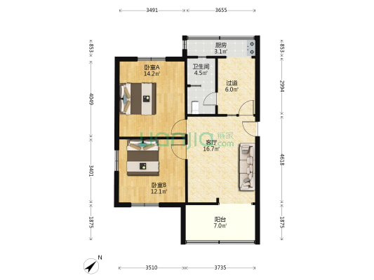 勤俭二村小区 2室1厅1卫 73平方