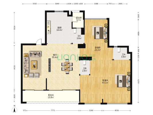 万科·湖岸 2室1厅3卫 188平方