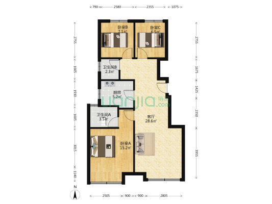 中国铁建樾府国际，好楼层，南北三居室，业主诚意出售-户型图