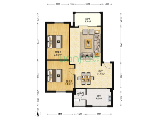 商检宿舍楼382号 2室1厅1卫 85平方