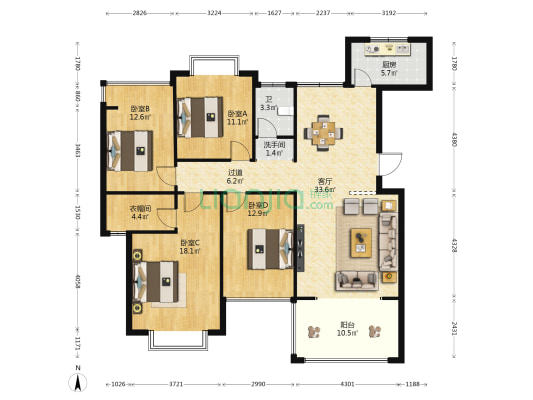 城投·海一方 4室1厅2卫 142平方