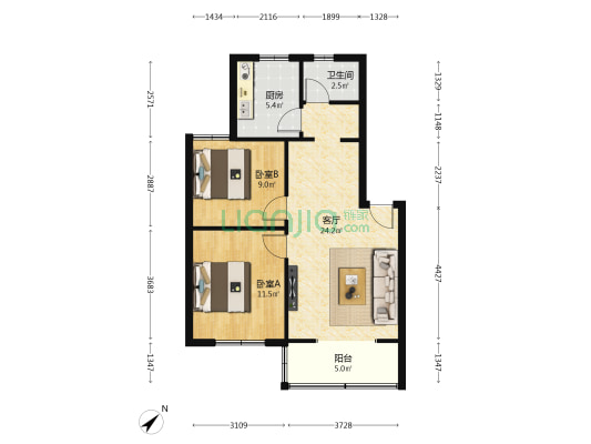 新光社区文景苑 2室1厅1卫 71平方