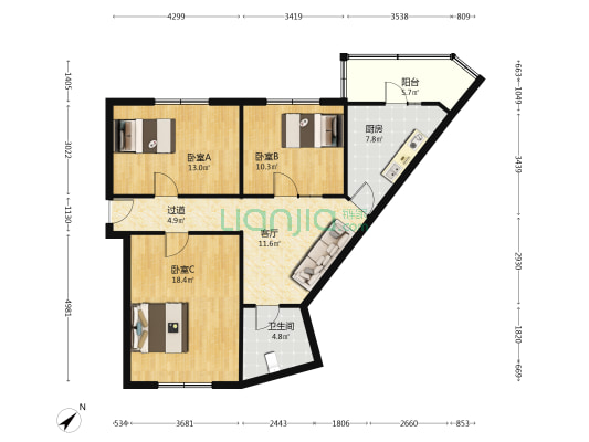 天四里 3室1厅1卫 98平方