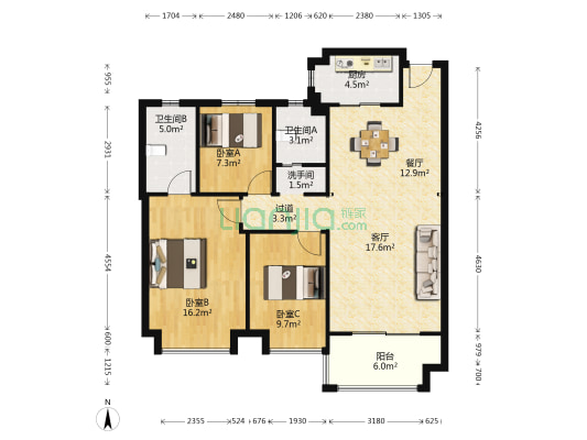 华耀碧桂园十里江湾观澜 3室2厅3卫 108平方