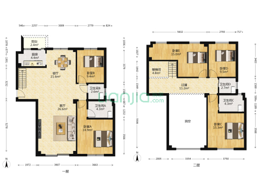 奥林匹克花园左岸巴黎 5室2厅4卫 190平方