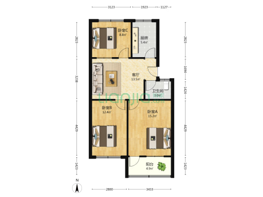 西城小区 3室1厅1卫 74平方