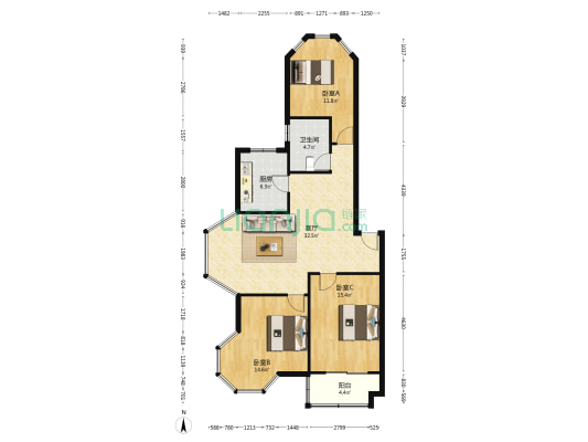 晨晖花苑 3室1厅1卫 110平方