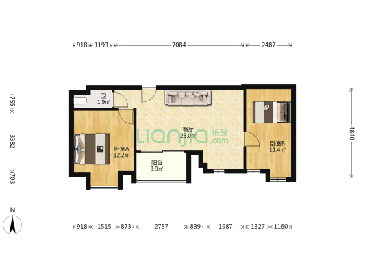 金田豪庭 2室1厅1卫 64平方