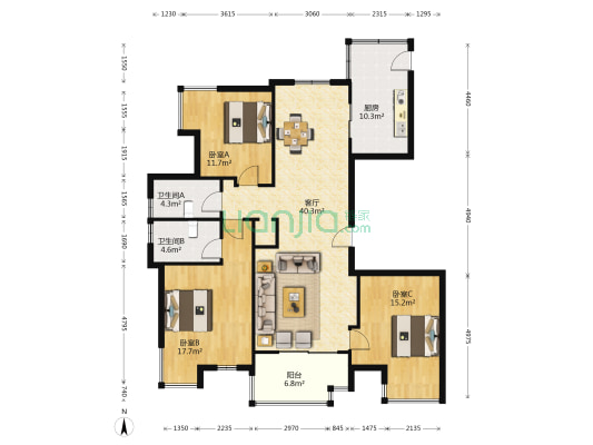运新花苑一区 3室1厅2卫 148平方