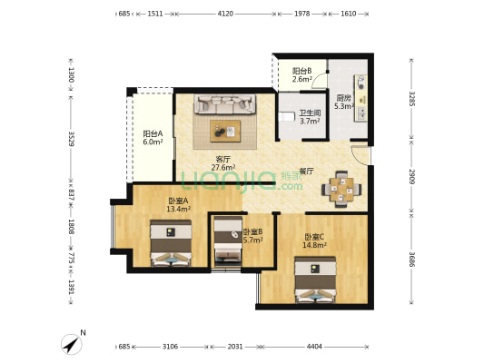 民众馨苑 3室1厅1卫 134平方