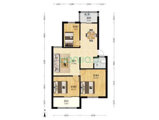 图书馆综合楼 3室1厅1卫 87平方