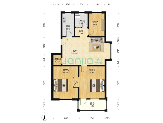萧然西路585号  3室1厅1卫 88平方